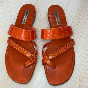 Manolo Blahnik Orange Crocodile Susa Sandals